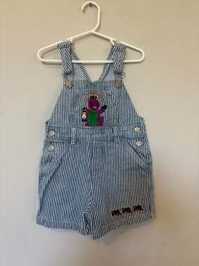 Vintage Barney Conductor Hickory Stripe Shortalls 3T